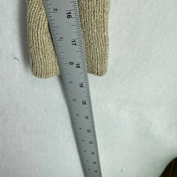 Loft Sweater Women's Sz 14 Plus Beige Knitted V-Neck Gold Metallic Tie-Back - Picture 4 of 12